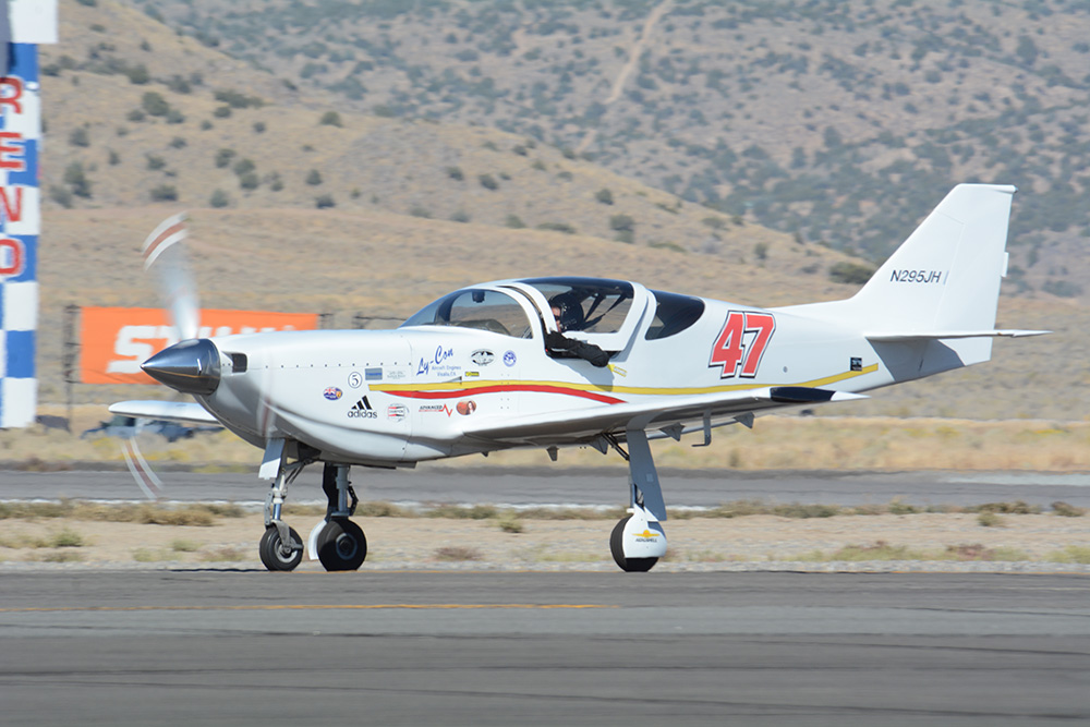 Gary Mead, teammate to Jeff LaVelle, taxis in from his Gold heat race Friday afternoon at the National Championship Air Races in Reno, Nevada.