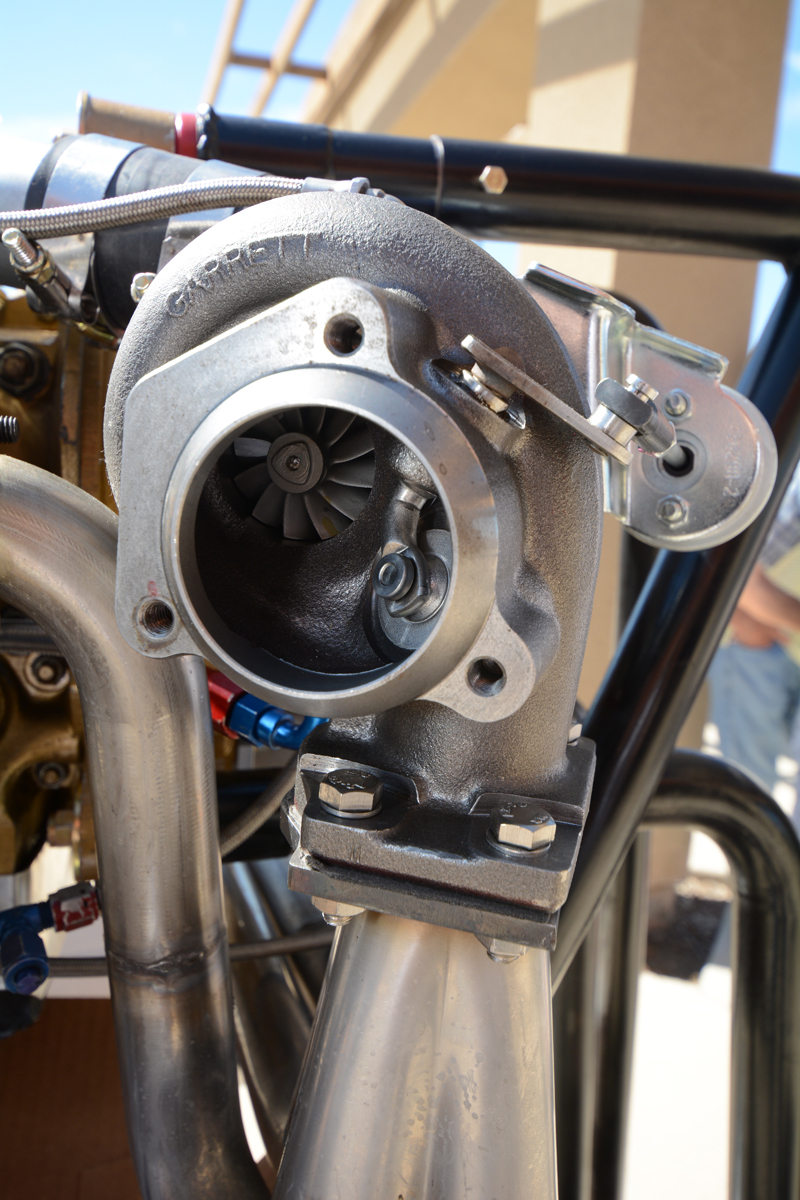 Revmaster is using a wastegated Garrett turbo on their development engine, but Horvath says he's not so sure the wastegate will be necessary or offered on the production engines. 