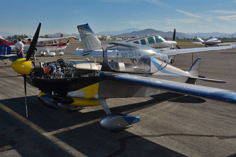 Fresh in from Casa Grande, Arizona, Joe William’s Sonerai II cools on the French Valley ramp. The plane was originally built with an O-200 Continental by Kelly Dunn in 1978; not happy with the performance he switched to the Subaru. 