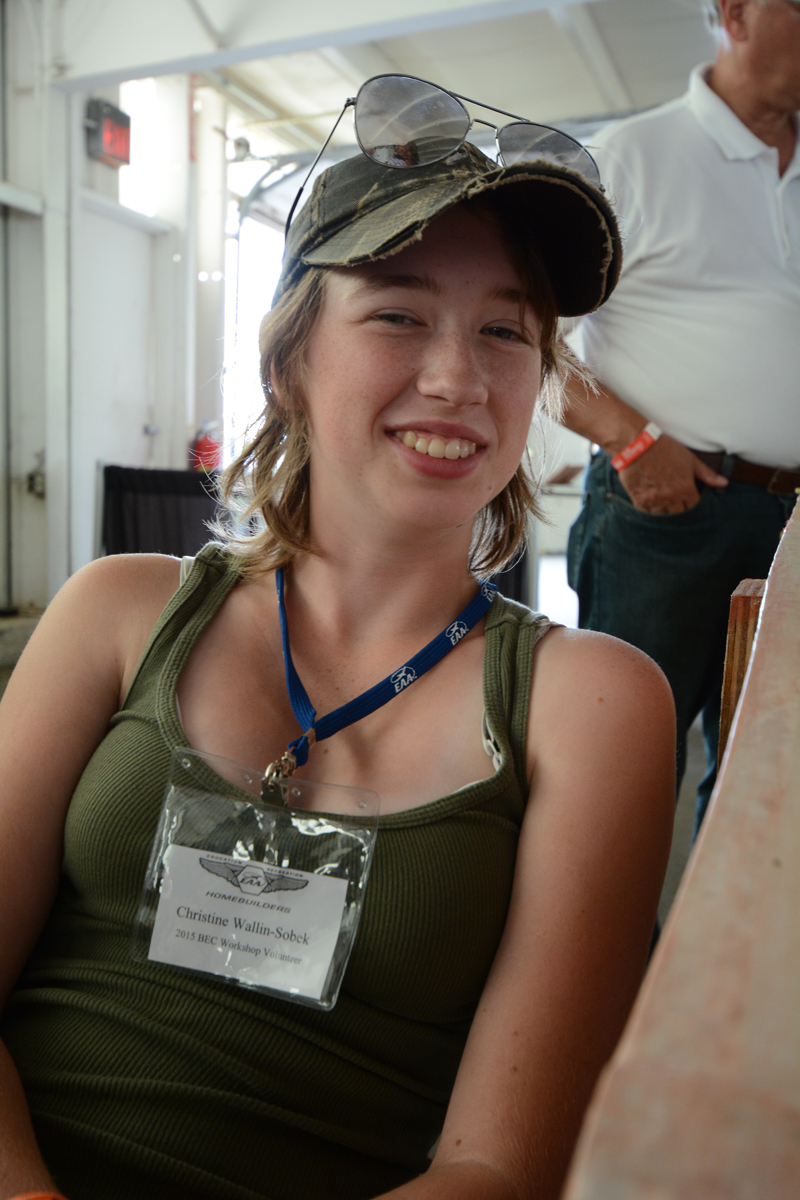 Volunteer Christine Wallin-Sobek is a rib stitch expert. From Soldiers Grove, Wisconsin, Christine has been rib stitching for seven years, six of them at Air Venture as an instructor. 