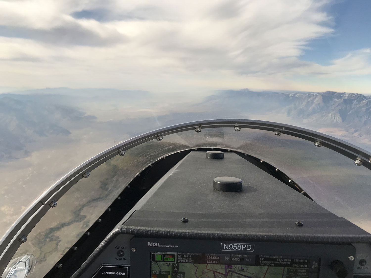 Looking south down the Owens Valley, with the Sierra on the right, its clear you’re above the nasty bumps down low that are rolling off the high peaks.