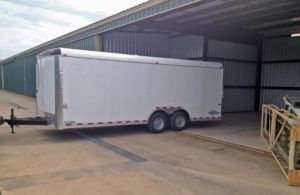 Getting the GlaStar parts to the hangar was the job of this 20-foot trailer. Careful packing meant all the airplane and shop components got to the hangar with little to no damage.